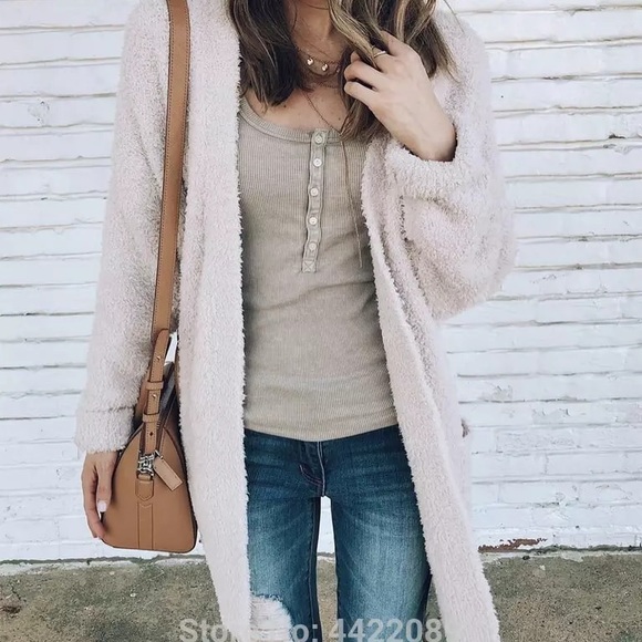 Last One! White Fuzzy Longline Cardigan - Picture 2 of 2